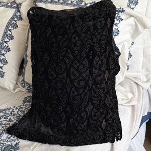 Vintage Black Sleeveless velvet blended silk 40% 21”  22” long bronze embroidery